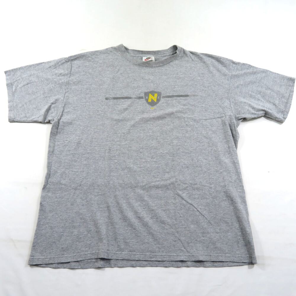 Nike Small Check Swoosh T-shirt Gray Yellow Made in USA Sz XL 1990s